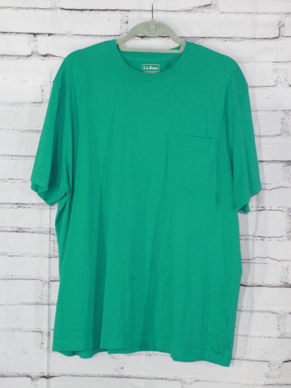 LL Bean Carefree Unshrinkable Pocket Tee Shirt Green 100% Cotton Size Large